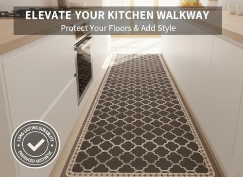 Image of HomeCloud Rubber Kitchen Mats for Floor Set of 2 Pcs | Non-Skid, Soft Absorbent Rugs for Kitchen, Laundry, and Hallway | 120x40cm, 40x60cm| 4mm Thickness (Trap Brown)