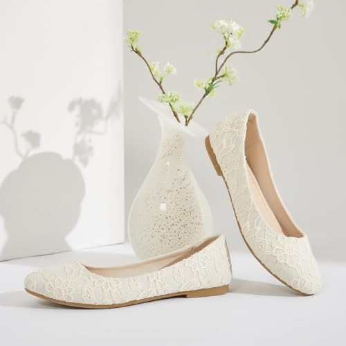 Image of Shupua Womens Flats Lace Ballet Flats Dressy Slip On Shoes for Work Wedding