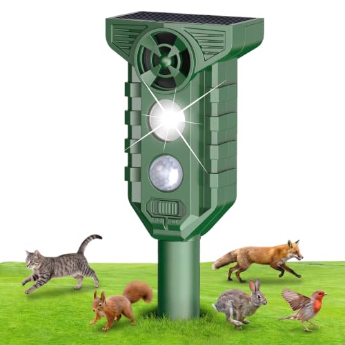 Espantapajaros Exterior Ahuyentador de Pajaros : Repelente Gatos Solar Ultrasonidos con Luz LED Flash IP65 Impermeable- Auyentadores de Palomas Potente para Jardín de Patio Césped Amplio Alcance Verde