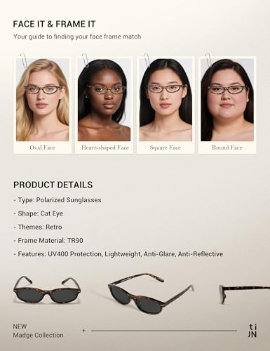 TIJN Vintage Cat Eye Sunglasses Women Retro Oval Frame UV400 Polarized Sun Glasses Lightweight Sunnies Small Face(Tortoise)