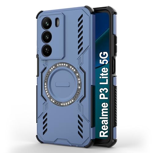 Image of amazon basics Back Case Cover for Realme P3 Lite 5G | Magnetic Case with Built-in Metal Ring | Supports MagSafe Charger, Wallet & Car Mount | Shockproof Hybrid PC + TPU | Blue