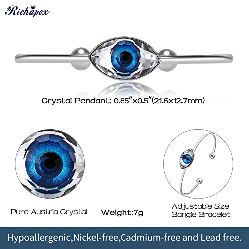 Image of Richapex Evil Eye Women's Bangle Bracelets 18K Silver Plated Pure Crystal Blue Eye Bracelet Turkish Protection Amulet Luck Gifts Evil Eye Jewelry