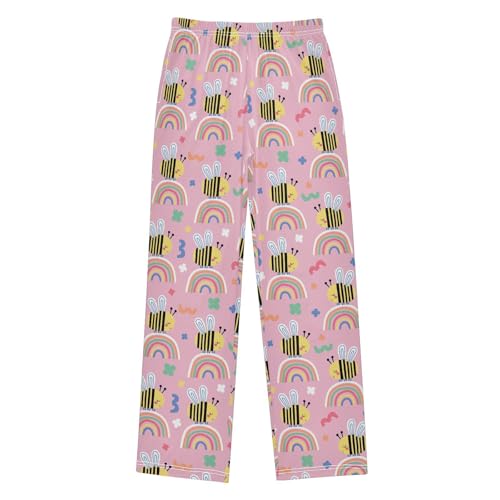 Bee and Rainbow Boys Long Pants Soft Trousers Elastic Waist Kids Lounge Bottoms with Pockets S-XL