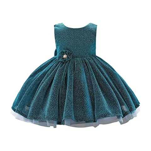 Beydodo Baptism Dresses 24 Months, Princess Dresses for Toddlers 2-3 Years Sleeveless Teal Puffy Dresse with Bow on Back Cover
