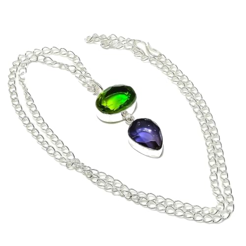 VACHEE Purple Amethyst, Bi-Color Tourmaline Multi-Stone Handmade Chain Pendant 2' Long For Women 925 Sterling Silver Plated Jewelry From 5833
