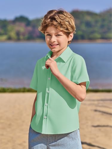 Image of Haloumoning Boys Short Sleeve Dress Shirts Button Down Formal Uniform Shirt