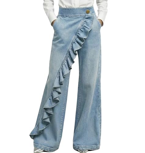 La mejor comparación de Retales disponible en línea para comprar. 46 MRNYQBM Pantalones Vaqueros de Cintura Alta y Pierna Recta para Mujer, Pantalones Elegantes Informales de Negocios, Pantalones Vaqueros envolventes de retales a la Moda,Light...