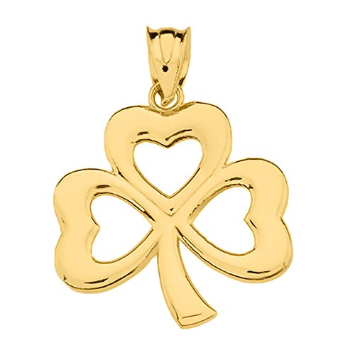 Dainty 14K Gold Three-Leaf Heart Clover Irish Shamrock Necklace Pendant #TOP12