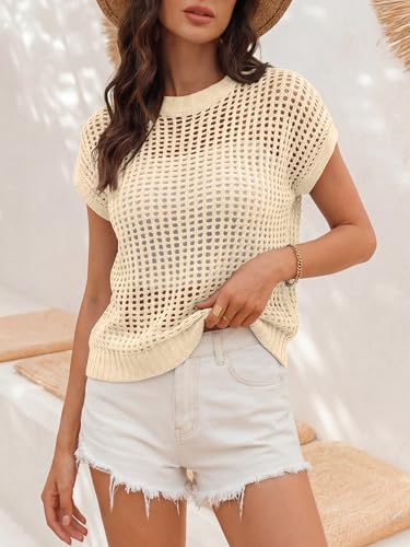 Image of ANRABESS Women's Tops 2026 Trendy Summer Shirts Crochet Cap Sleeve Knitted Sweater Spring Beach Vacation Clothes