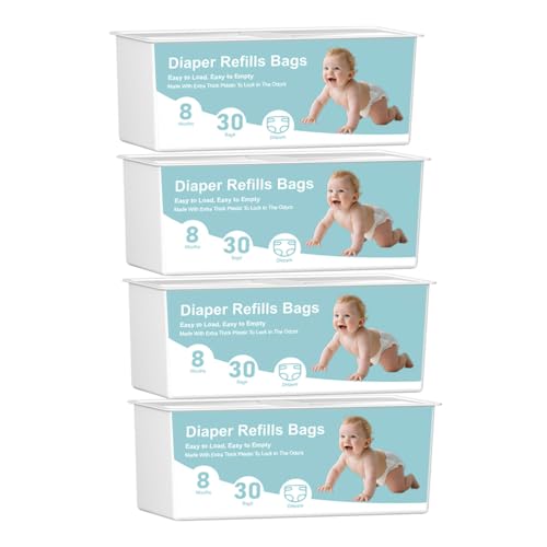 Image of Diaper Pail Refills Bags Compatible with Genie Easy Roll Signature Diaper Pails,Lasts Up to 8 Months,7-Layer Odor-Barrier Technology, 4 Pack (120 Bags)