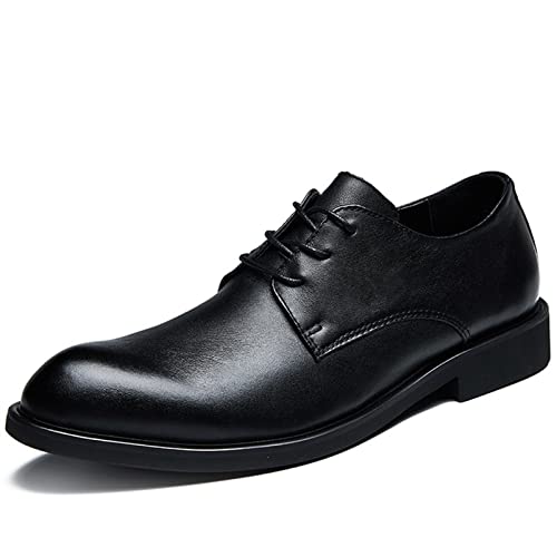 Dress Oxford Shoes for Men Lace Up Round Toe Derby Shoes Leather Non Slip Rubber Sole Slip Resistant Prom(Black,10 M US)