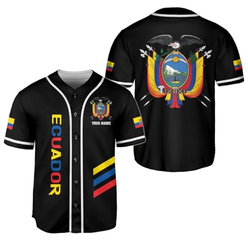 MAPrints Personalized Ecuador Baseball Jersey, Ecuador Jerseys Men Ecuador Soccer Jersey, Ecuadorian Flag Roots Heritage Jersey Shirt (Polyester Blend, ECAD 9)