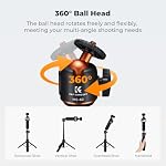 K&F CONCEPT MS-62 Selfie Stick, 25'' Lightweight Portable Phone Tripod with 1/4" Screw Interface, 360° Ball Head, iPhone Tripod Compatible with DJI Osmo Pocket 4 Pocket 3 Action 5 Pro GoPro Hero13 | 5 Levels 360° Ball Head, Cold Shoe, Compatible with