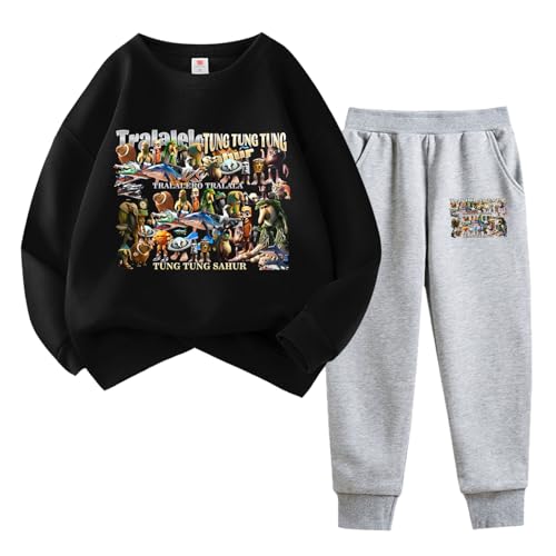 MissFox Chándal Italian Brainrot Niños 2 Piezas – Sudadera y Pantalón de Chándal Estilo Tung Tung Tung Sahur, Ropa Casual para Niñas y Niños