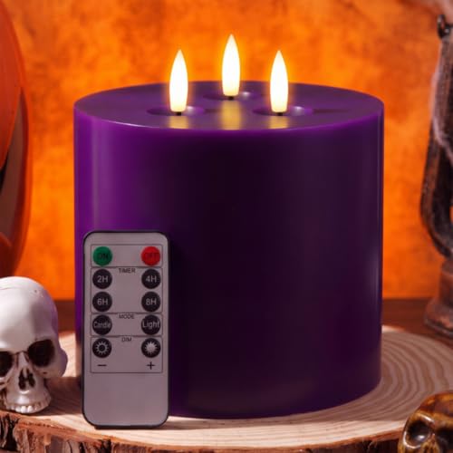 Image of Retisee 1 Pack Purple Extra Large Flameless Candles 6 inchx6 inch Remote Control