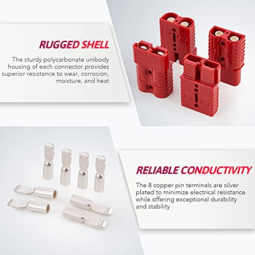 Omt Wire Connector 4 Pack, 175A Wire Harness Plug Kit For 2 To 4 Gauge Cables, 12V To 36V Battery Quick Connect Disconnect Set For Car Bike Atv Winches Lifts Motors More, Set Of 4, Red #TOP3