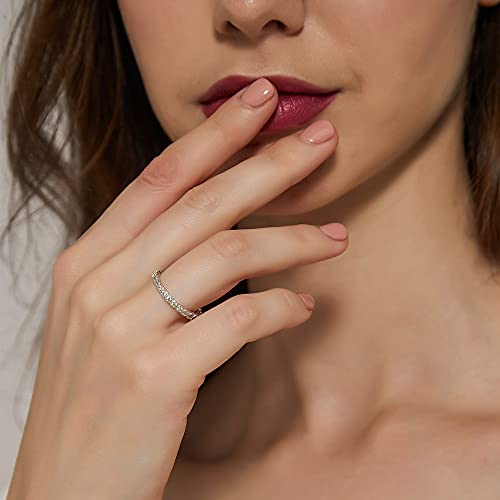 EAMTI 925 Sterling Silver Wedding Band Milgrain Cubic Zirconia Full Stackable Eternity Engagement Rings for Women Size 8