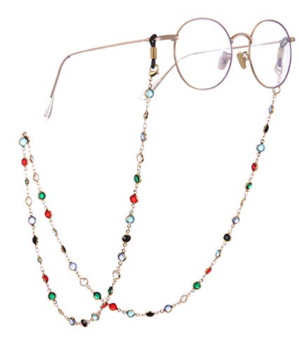 Teamer Fashion Colorful Eyeglass Chain Sunglass Strap Eyeglass Holder Crystal Statement Beaded Reading Bohemian Glass Strap For Women Girls (Gold With Black Rubber) #TOP5