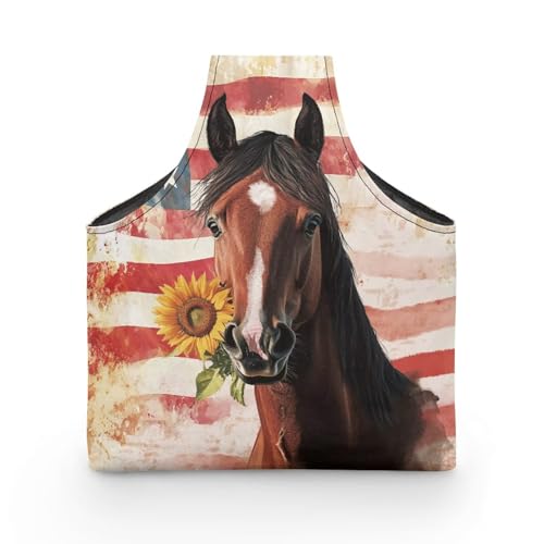 Image of ZUXONGSY American Flag Knitting Bag Organizer for America250 Horse Knitting Crochet Tote Bag July 4th 2026 Lightweight Sunflower Yarn Tote Handbags for Crocheting