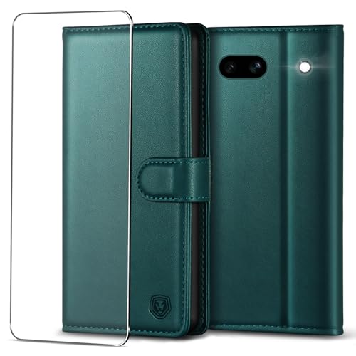 Kuafcase for Google Pixel 7a Case with 1 Screen Protector 4 Card Slots Magnetic Closure Kickstand Shockproof Phone Case for Google Pixel 7a - Green