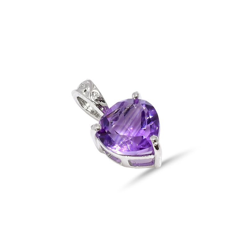 Collier améthyste rose en argent 925 pendentif solitaire cœur - 2