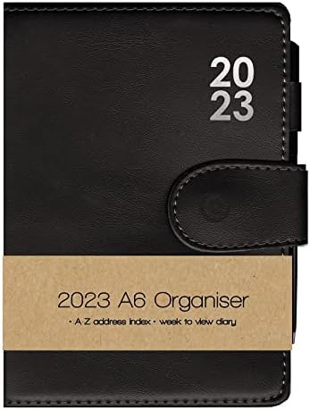 DESIGN GROUP 2023 Premium Black Soft Cover Faux Leather Desk Diary Week to View A6 Home Office Planner, A6 (105mm x 148mm)