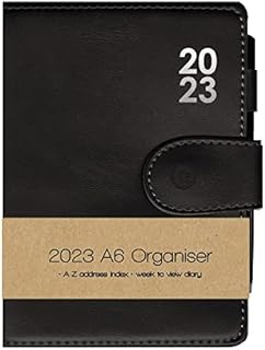 DESIGN GROUP 2023 Premium Black Soft Cover Faux Leather Desk Diary Week to View A6 Home Office Planner, A6 (105mm x 148mm)
