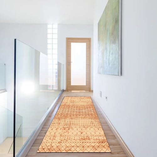 Alfombra de pasillo lavable que no se mueve de 90x120 cm estilo boho color naranja 6