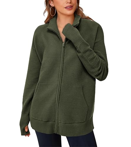 Image of PRETTYGARDEN Womens Long Sleeve Zip Up Ribbed Cardigan Sweaters