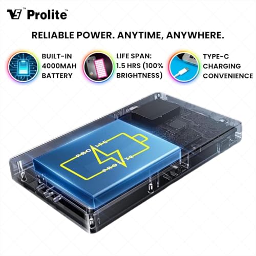 Image of Prolite RGB Pocket LED 12W Video Light with Built-in 4000mAh Rechargeable Battery, Type-C Charging Cable, OLED Display, 21 Light Effect, Hard Carry Case | 96 CRI, 360 Brightness & Color Control