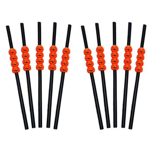 Acan Tradineur - Pack de 10 pajitas de Calabaza Reutilizables, plástico, Servir cócteles, Bar, decoración de Halloween, Carnaval, cráneos - 27,5 cm