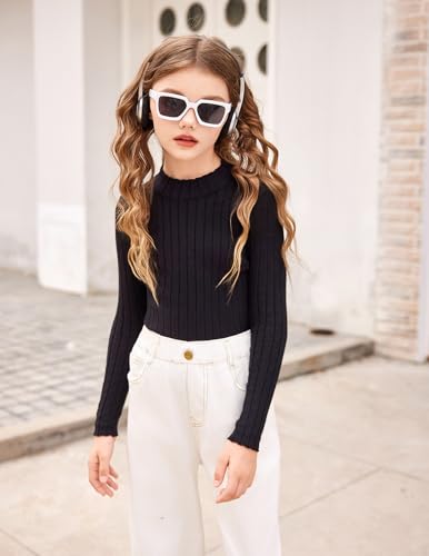 Arshiner Girls Shirts Half Turtleneck Long Sleeve Tops Casual Knitted Slim Fit Pullover Blouse Tee2