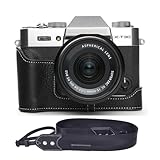 [恵＼イーサン] TP Original FUJIFILM XT-30ii X-T30 X-T20 X-T10 専用 ハンドメイド+Rカメラストラップ 本革 ボディケース ハーフカメラケース バッグ カバー 電池交換便利 底面開閉 手作り 専用対応カメラカバー (ブラック)