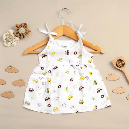 Image of Kidbea Muslin Frock for Baby Girls | Cotton Dress for Newborn Babies | Sleeveless, Tie-Up Shoulders Summer Wear Clothes