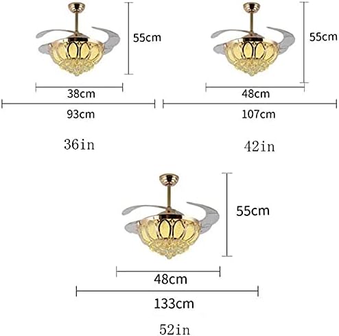 UZOURI Plafondventilatorlamp, Crystal Lotus onzichtbare ventilatorlamp, goud, afstandsbediening omvormer, alle seizoenen, 36 inch/42 inch/52 inch(Size:42in) photo 3