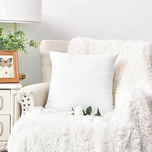 Image of CaliTime Pack of 2 Cozy Throw Pillow Covers Cases for Couch Sofa Home Decoration Solid Dyed Soft Chenille 12 X 12 Inches True White