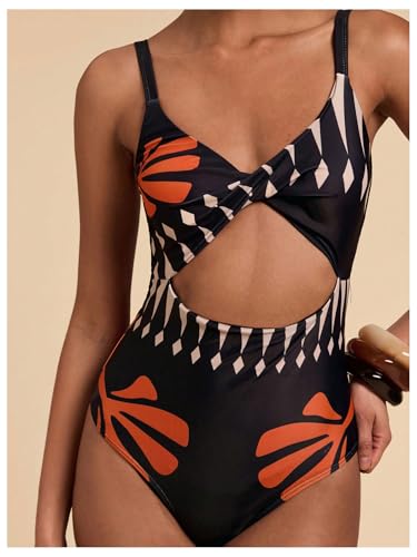 SOLY HUX Women's Printed Cut Out Twist Front One Piece Swimsuit V Neck Spaghetti Strap Bathing Suit Swimwear4