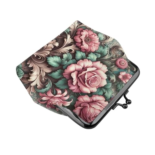 Pu Leather Buckle Coin Purse Floral-Plaid-Baroque Girls Kiss-Lock Change Purse Wallets3