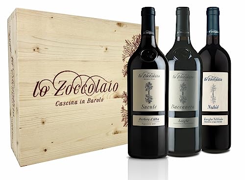 Lo Zoccolaio Barbera d'Alba + Langhe Baccanera + Langhe Nebbiolo - 3 Flaschen - Italien Wein Holzbox trocken