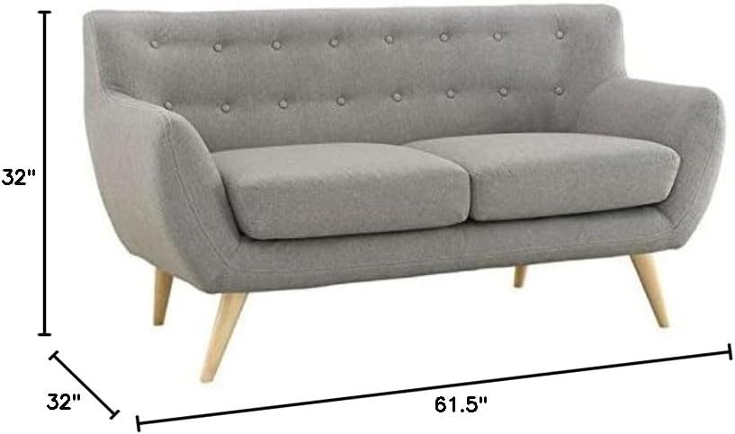 Light Gray Tufted Fabric Loveseat with Wood Legs