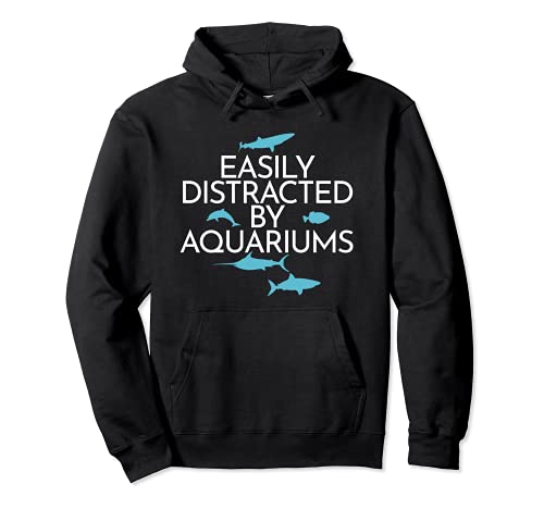 Easily Distracted By Aquariums Fishkeeping Lover Aquamarine Pullover Hoodie, Black
