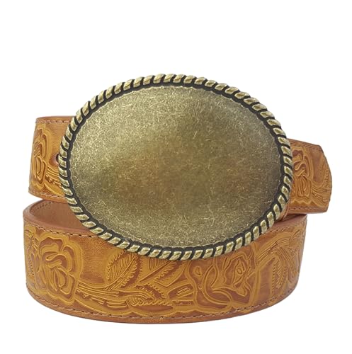 Western Rose embossed Belt with Oval buckle