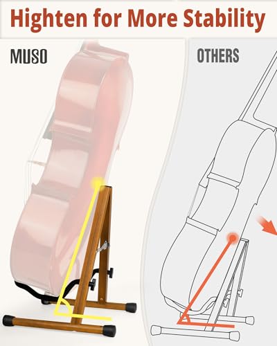 MUSO Cello Stand with Bow Holder,A-Frame Floor Stand with Padded Foam, Handcrafted Cello Rack Fits 1/2, 3/4, 7/8, 4/4 Full-Size and Guitar, Instrument Holder for Home and Studio Display