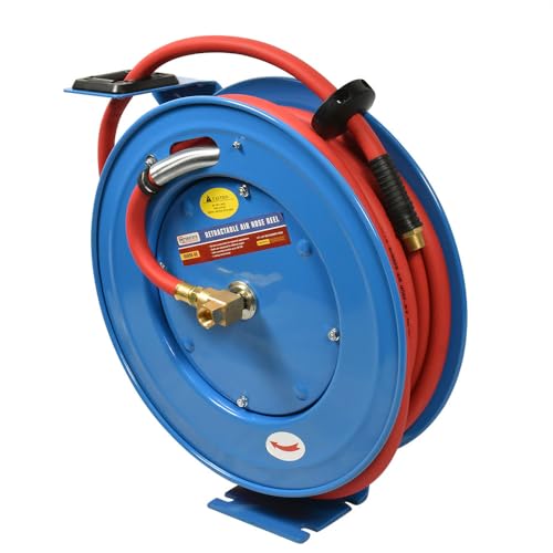 Interstate Pneumatics HSR95-88 Professional Grade Heavy Duty Retractable Hose Reel with 1/2 Inch x 50 feet Rubber Hose