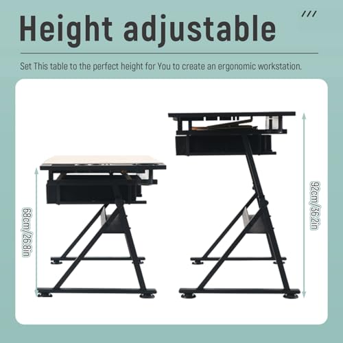 Drafting Desk with Stool Artist Drawing Table, 0°-80° Tilted Tabletop, 26.8