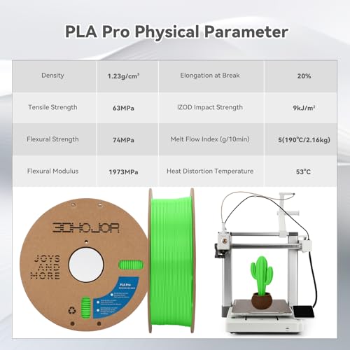 Image of 3DHoJor PLA Pro (PLA+) Filament 1.75mm, 3D Printer Filament, Cardboard Spool, Dimensional Accuracy + /- 0.03 mm-Peak Green, 1kg