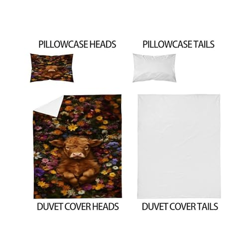 Housse de couette fleurs et veau 135x200 parure lit simple microfibre - 5