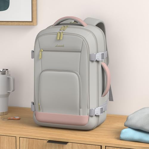 Image of LOVEVOOK Large Travel Backpack For Women, 50L Carry On Backpack Flight Approved, TSA Personal Item Bag, Waterproof Laptop Backpack Fits 18 Inch Laptop, Business Weekender Overnight With 3 Cubes, Grey