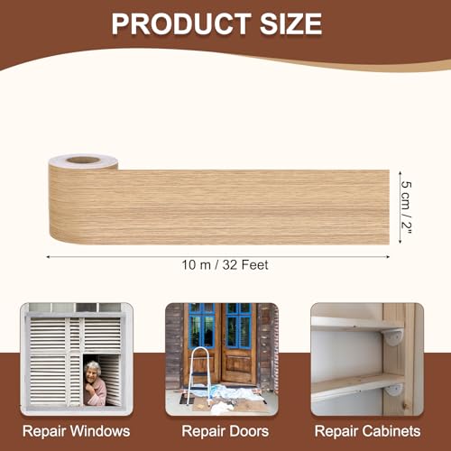 Image of MECCANIXITY Wood Grain Repair Tape, 2 Inch x 33 Feet Self Adhesive Wood Grain Tape Multi-Purpose Wallpaper Border Trim for Furniture Floors Windows Doors Tables Home, Yellow