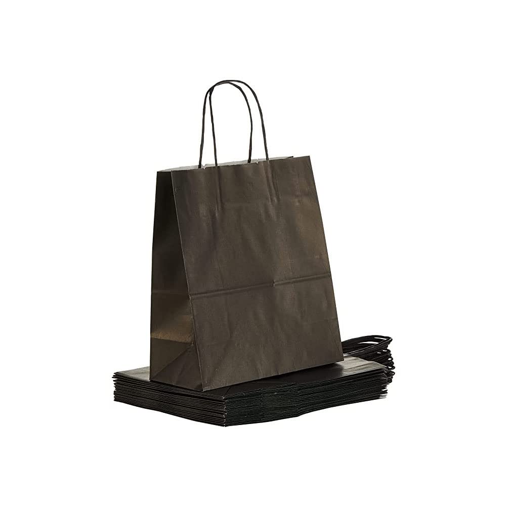 SNH Packing Kraft Paper Party Bag with Twisted Handle 50-Pieces, 24 cm x 28 cm x 12 cm Size, Black